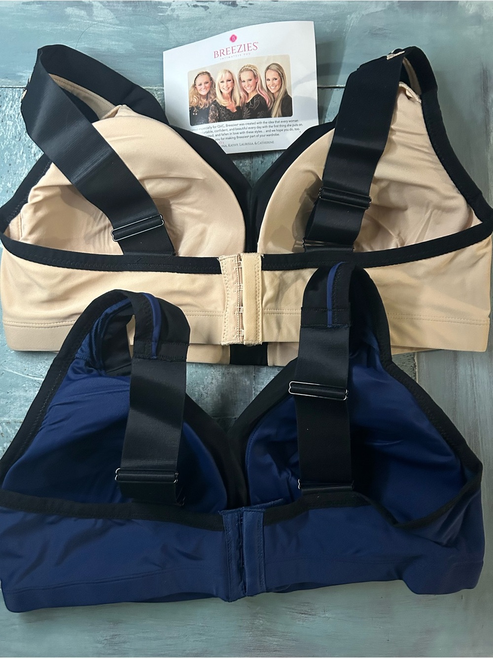 Breezies Dual-Pack Wireless Bra in Nude and Navy with Black Trim - Picture 2 of 7